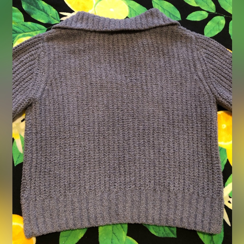 Sincerely Jules Steel Blue Chenille Collared Crop Sweater - Picture 6 of 6